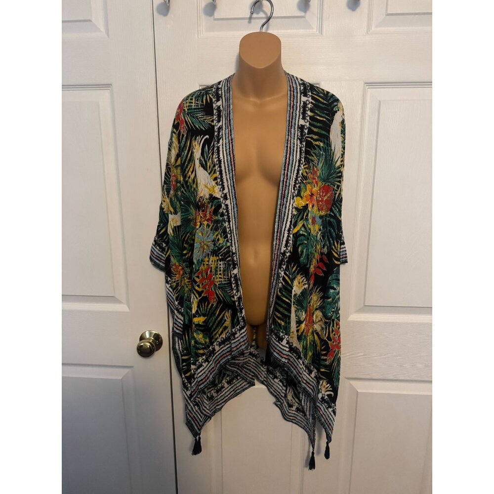 NWT Nine West Cockatoo Tropical Ruana Shawl Swimsuit Coverup